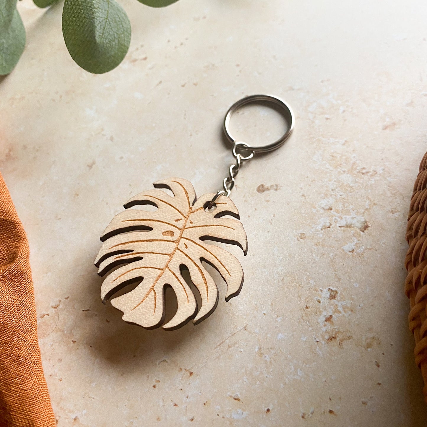 Monstera Deliciosa Wooden Keyring