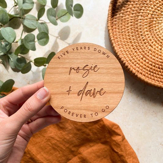 Personalised Five Years Down Wooden Coaster
