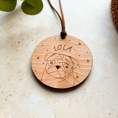 Pug Wooden Christmas Bauble