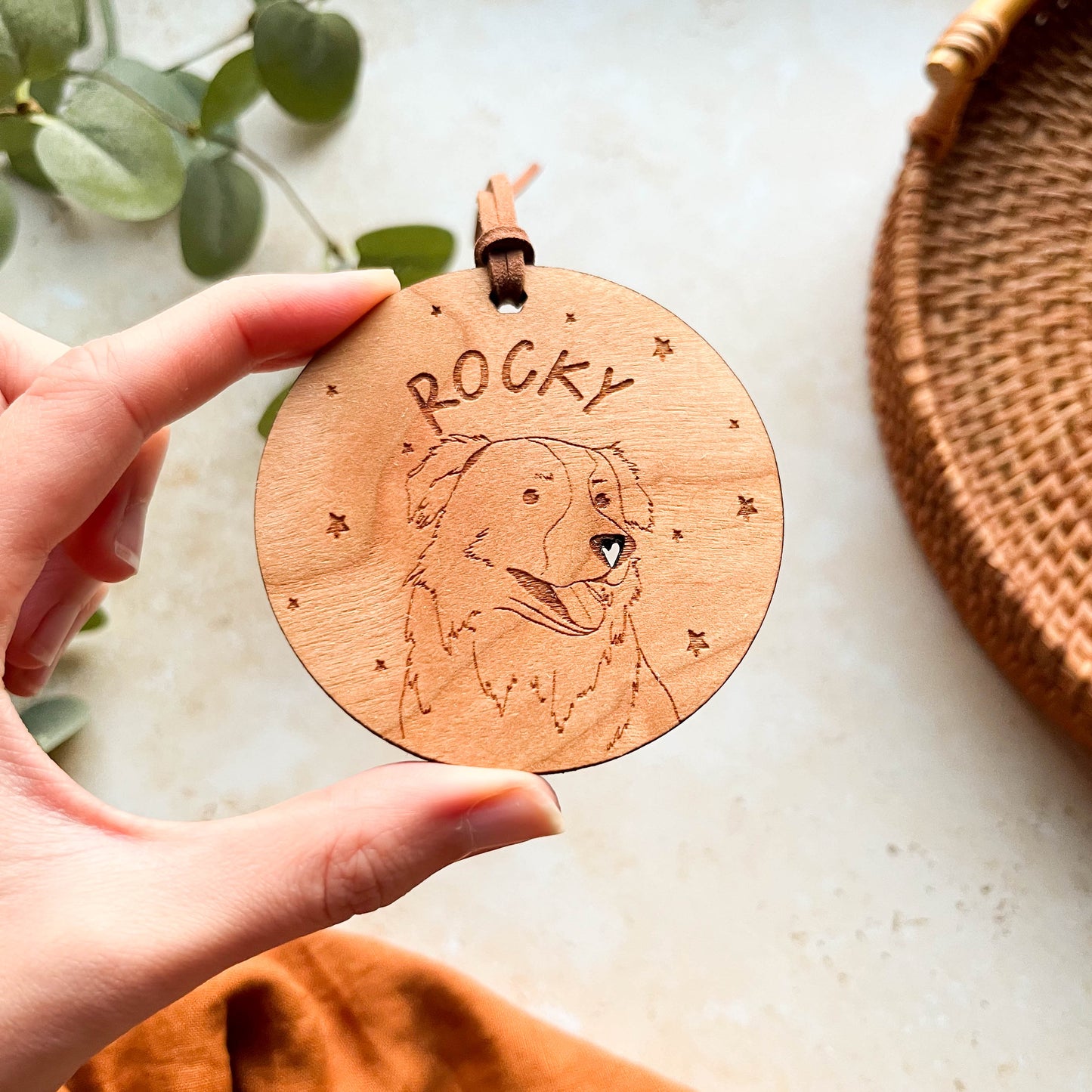 Border Collie Wooden Christmas Bauble