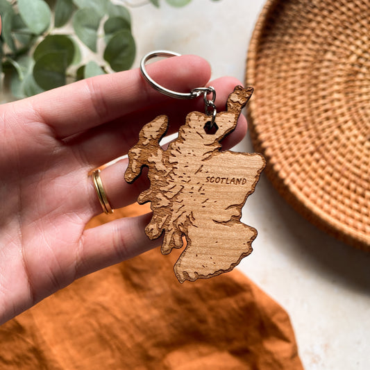 Scotland Map Wooden Keyring