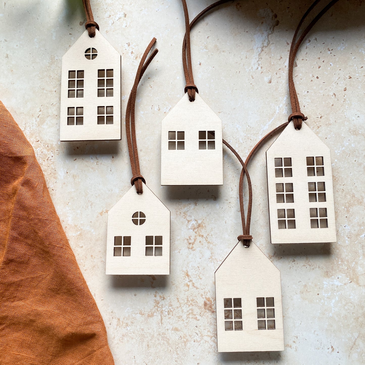 Scandi Town House Wooden Christmas Bauble Set