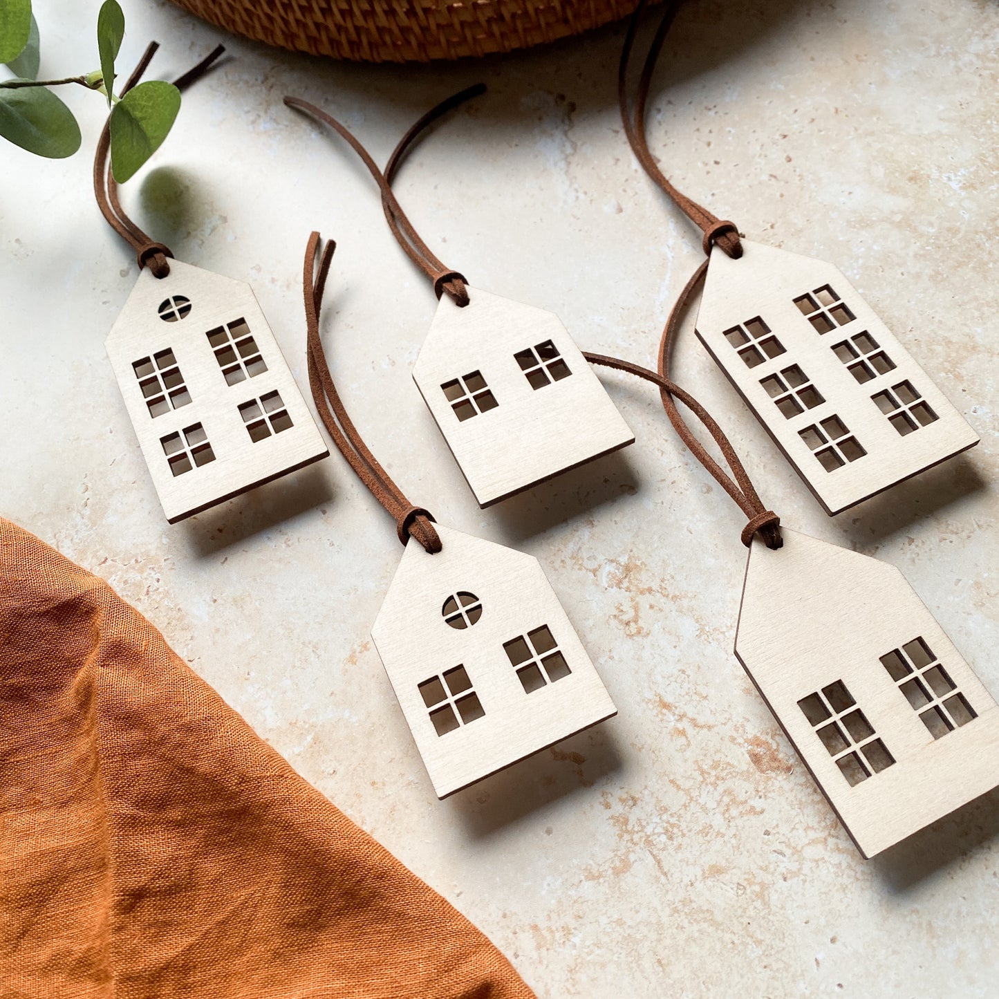 Scandi Town House Wooden Christmas Bauble Set