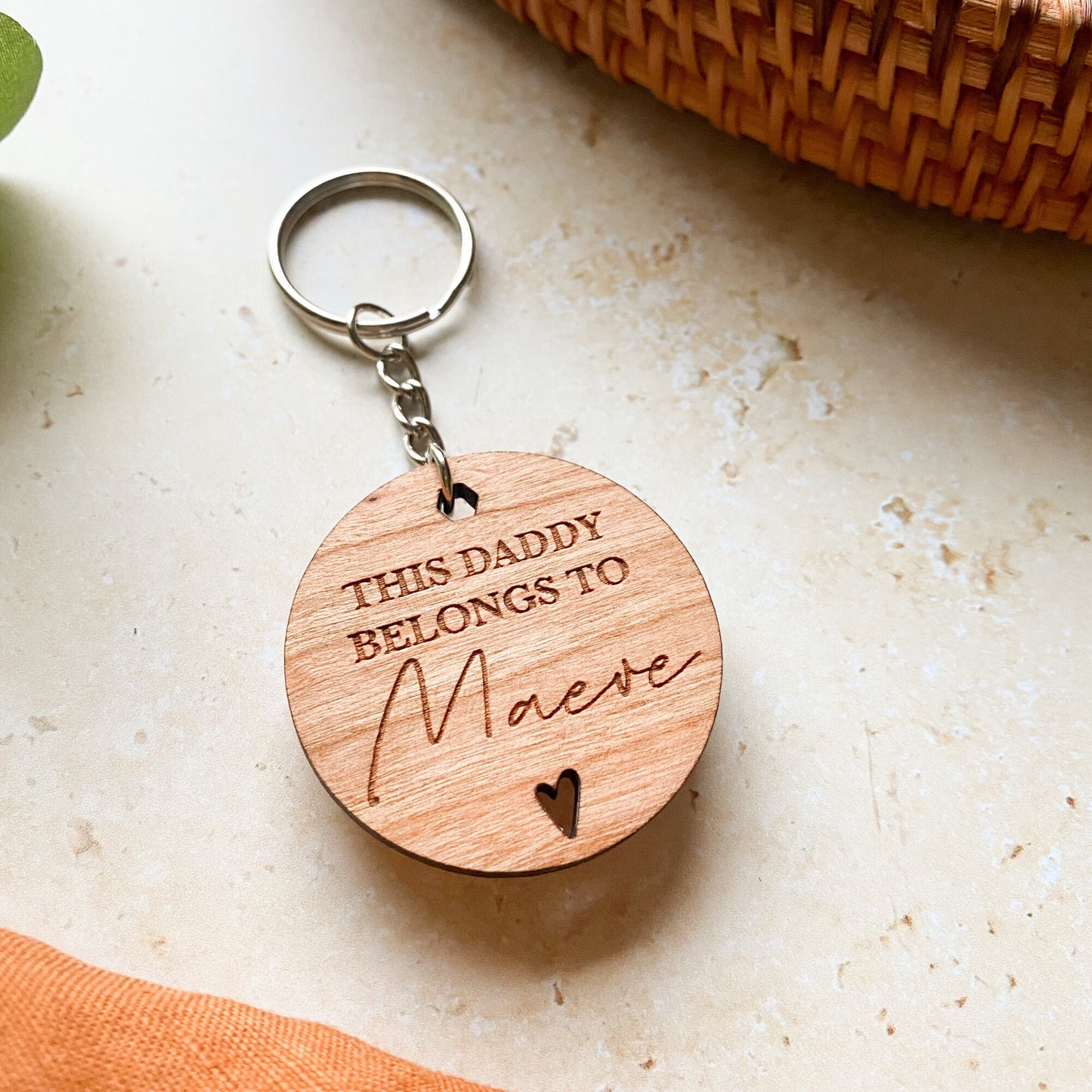 This Daddy Belongs to Wooden Keyring