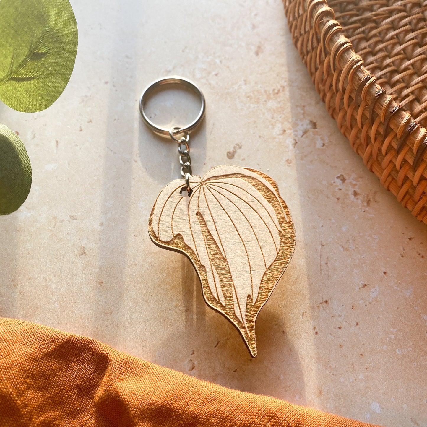 Hosta Plant Wooden Keyring